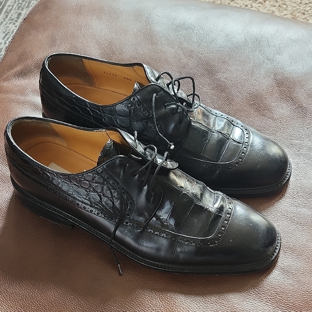 Mezlan Black Crocodile Leather Oxfords